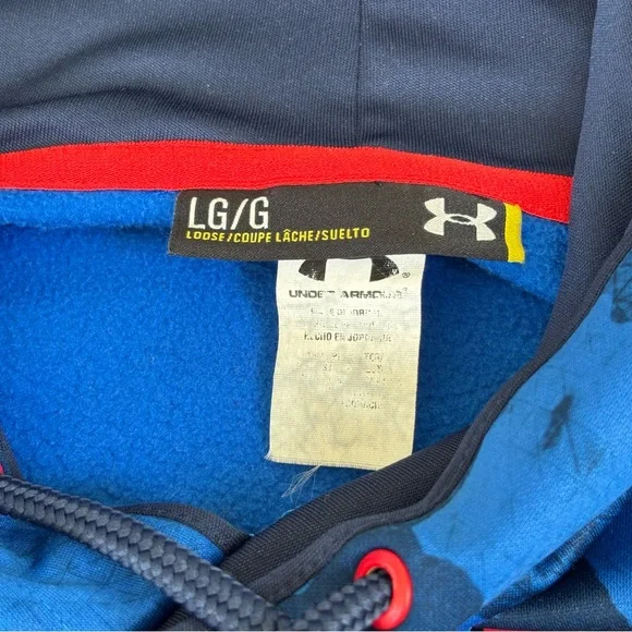 Under Armour Men’s L Blue Camo Pullover Loose Fit Hoodie with Red-Trim Logo - Picture 5 of 7
